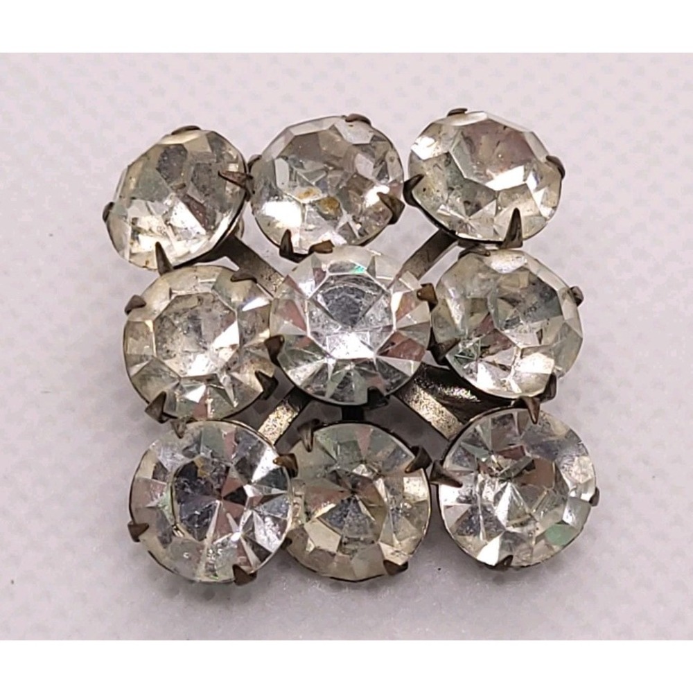 Vintage 1950s 1960s Clear Rhinestone Cluster Brooch Pin Silver Tone 25mm